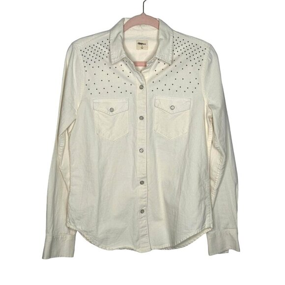 GAP Tops - Gap Studded Western Shirt Womens S Cream Pearl Buttons Retro Rockabilly Y2K 90s